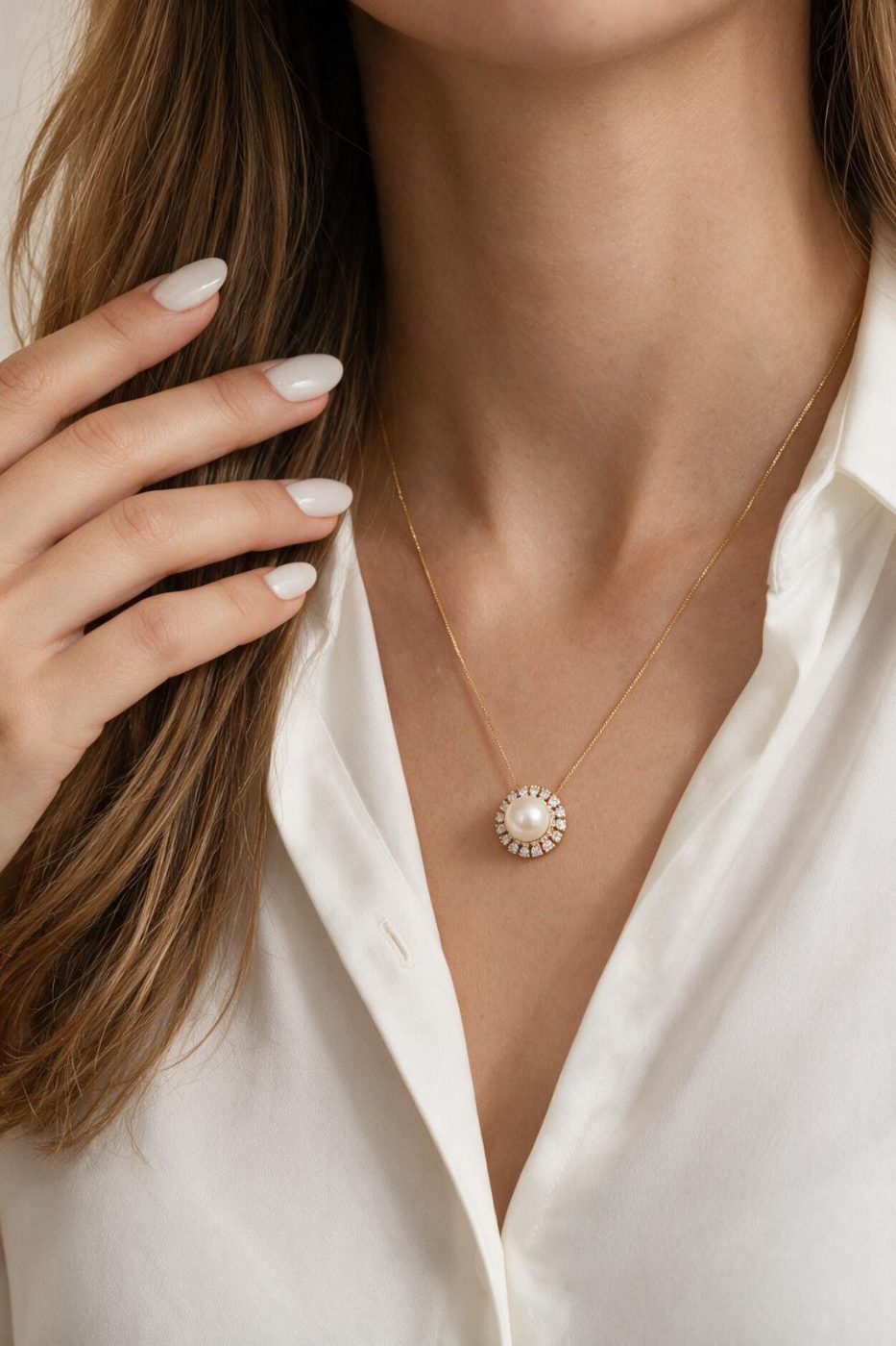 Colar Pérola Com Diamantes